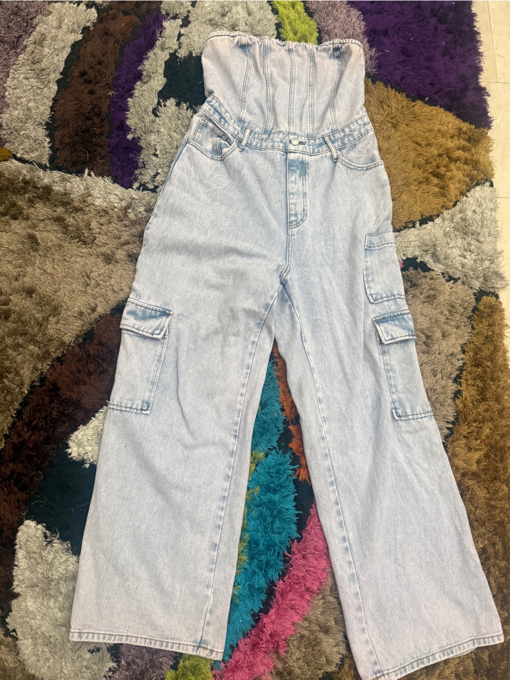 wild fable Light Wash Strapless Denim Jumpsuit